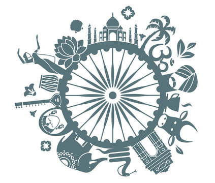 recommend clip art: Traditional symbols of India in the form of a circle