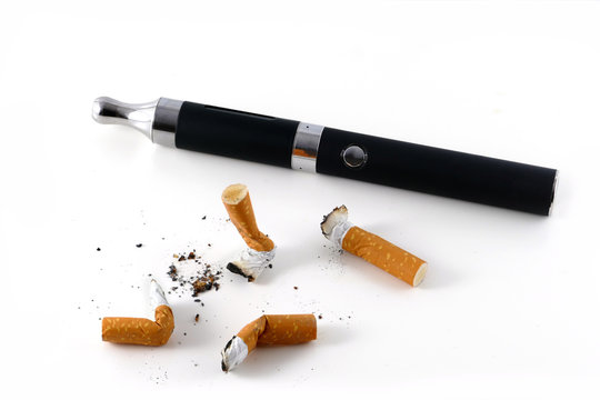e-cigarette and cigarette butts