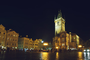 Fototapeta na wymiar Prague Old Town Hall at Night
