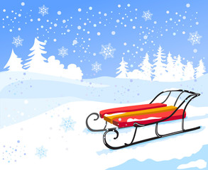 winter landscape with vintage sled