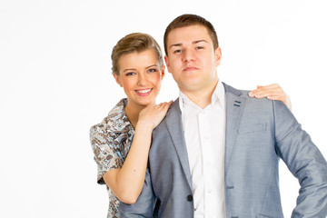 Business man and woman couple on white background