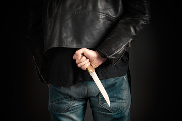 man hands with knife