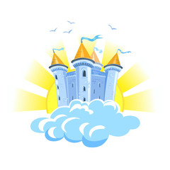 Fototapeta premium fairy tale castle in the clouds with the sun