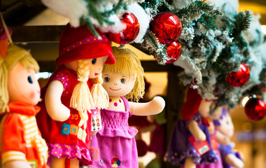 Fototapeta na wymiar Rag dolls in a Christmas market