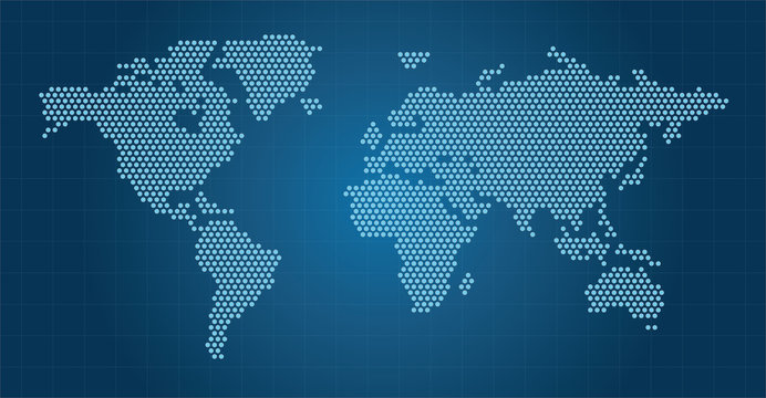 Blue Dotted Map of the World radial fill