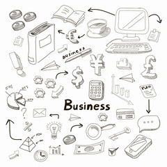 Doodle business diagrams set on blackboard  illustration