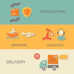 set of logistics safekeeping delivery shipping isolated