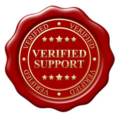 Red wax seal with text Verified subject on white background