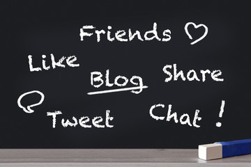 friends, like, blog, share, tweet und chat an tafel