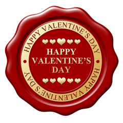 Red wax seal with text Happy Valentine's day on white background