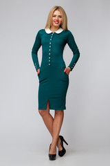 Beautiful woman on light grey background