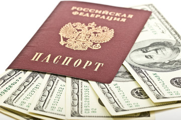 Russian passport with $100 banknotes