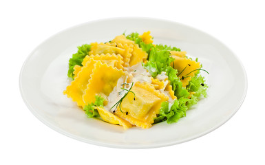 ravioli with green salad