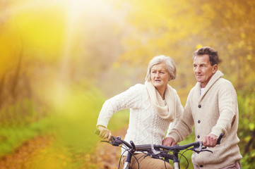 Obraz premium Active seniors riding bike