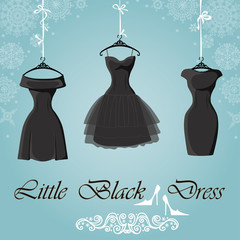 Little black dress. Winter Snowflakes background