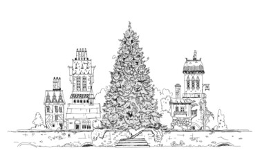  Christmas tree in city, sketch collection