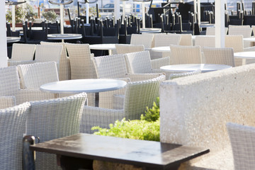 Empty cafe on harbor