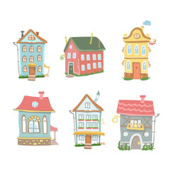 Cute cartoon  set of hand drawn houses Home Sweet Home on white