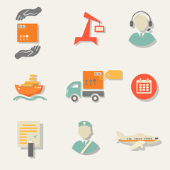 Warehouse transportation and delivery icons flat set isolated