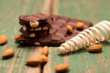 Chocolate squares and almonds