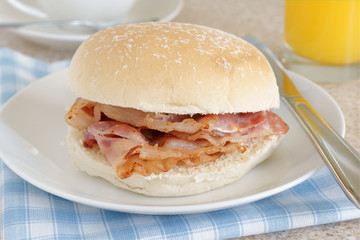 Bacon sandwich or bacon breakfast roll