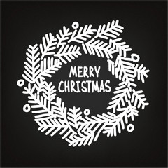 Hand drawn Christmas doodle wreath, blackboard