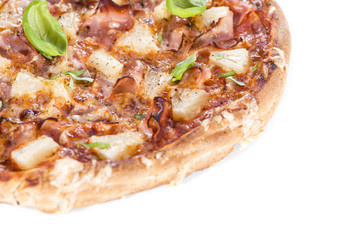 Ham and Pineapple Pizza isolated on white
