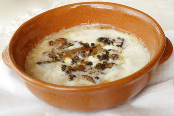 Melted scamorza cheese with mushrooms