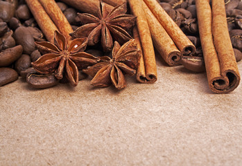 Anise, coffee beans and cinnamon sticks