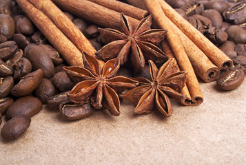 Anise, coffee beans and cinnamon sticks