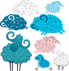 Caricature of traveling and sleeping sheep ram