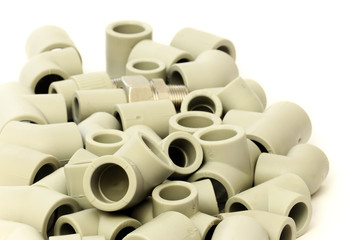 A lot of combined fittings for plastic pipes