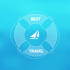 Vector blurred background with image lifebuoy and sailing ship