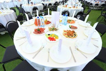 Serving table prepared for event party or wedding