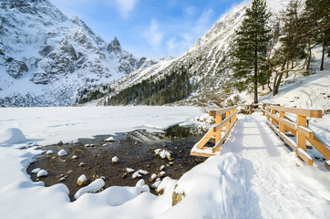 Morskie Oko lake in winter landscape of Tatra Mountains, Poland