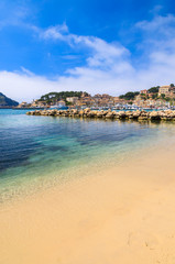 Beautiful beach in Port Soller town, Majorca island