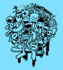 Doodle style with Social network concept.