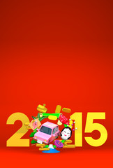 Jumping Car, New Year Ornament, 2015 On Red Text Space