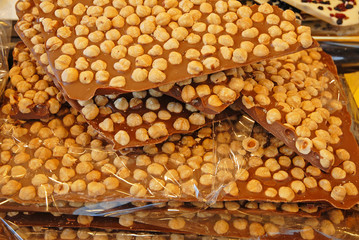 Chocolate with almond nuts.