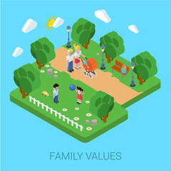 Family parenting people concept flat 3d isometric parents kids