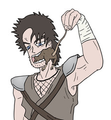 Samurai eating a rat