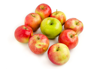 Ripe red and green apples isolated on a white background