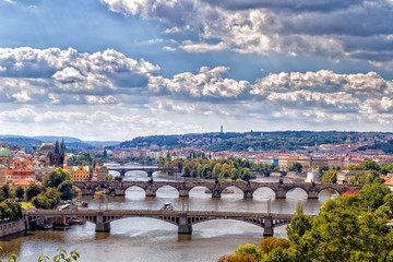 Bridge and rooftops of Prague - obrazy, fototapety, plakaty