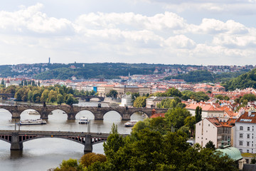 Fototapeta na wymiar Bridge and rooftops of Prague