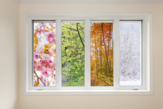 Window view of four seasons