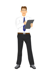 illustration of Businessman standing with clipboard isolated