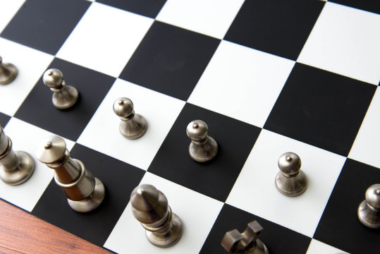 Chess Game - Silver Pieces Lined Up For Start