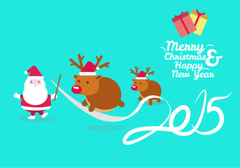 Santa training reindeer jumping across 2015 ribbon