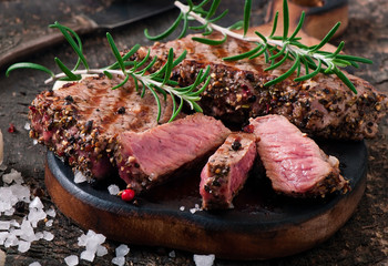 Juicy steak medium rare beef with spices