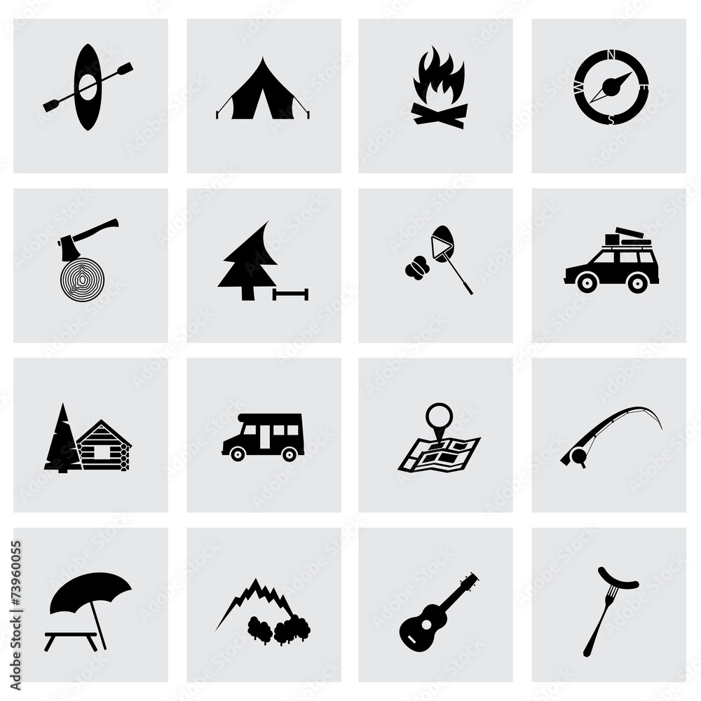 Sticker vector black camping icons set